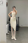 Un Morceau elastic lace oblique blooming half skirt UM231XZ11 light yellow PUM40